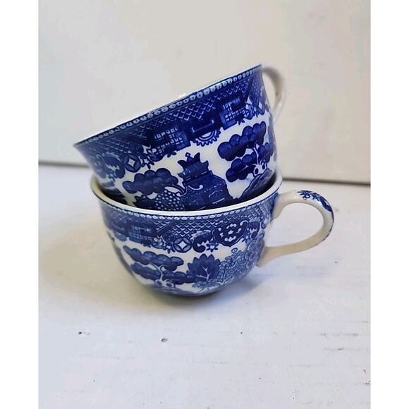 Vintage Blue &White Japanese Tea Cups Set of 2 Made In Japan Interior Printed - Picture 2 of 16